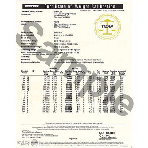 Rice Lake Accredited Certificate for 12839